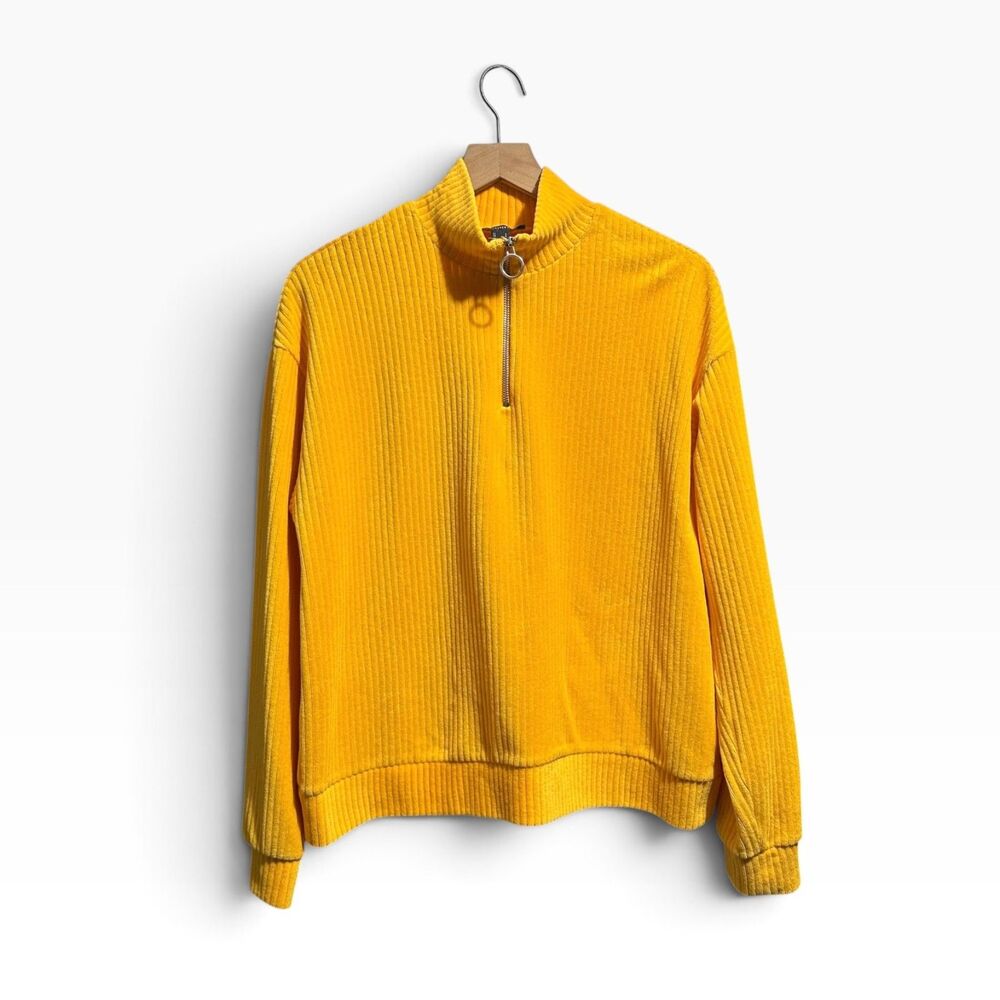 Y2K Ribbed Quarter Zip Sweater Womens' Large Yellow Utility Gorpcore Normcore